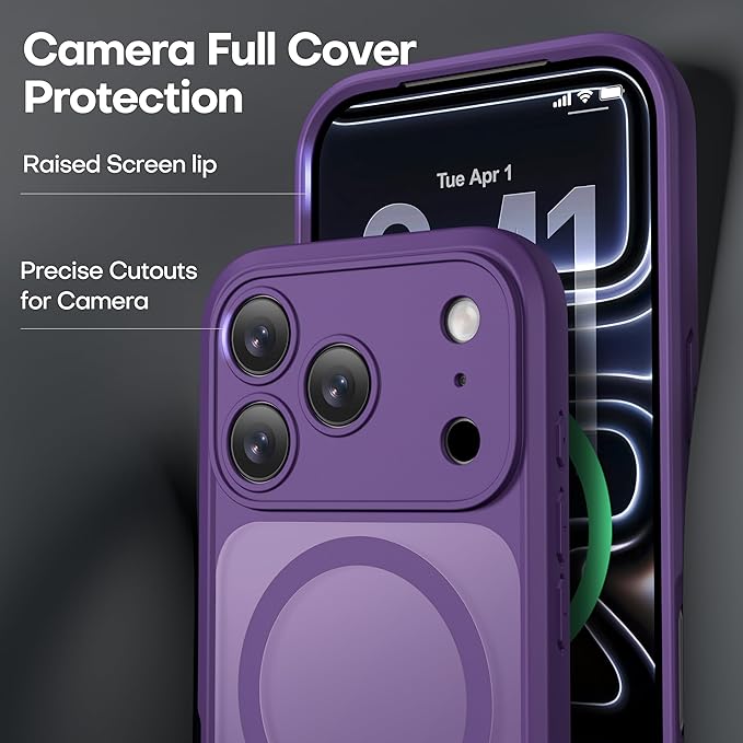 ImpactStrong Magnetic Guard Designed for iPhone 17 Pro Max Case [Camera Protection] [Military Grade Drop Tested] [Compatible with MagSafe] Slim Translucent Matte Phone Case (6.9") - Purple