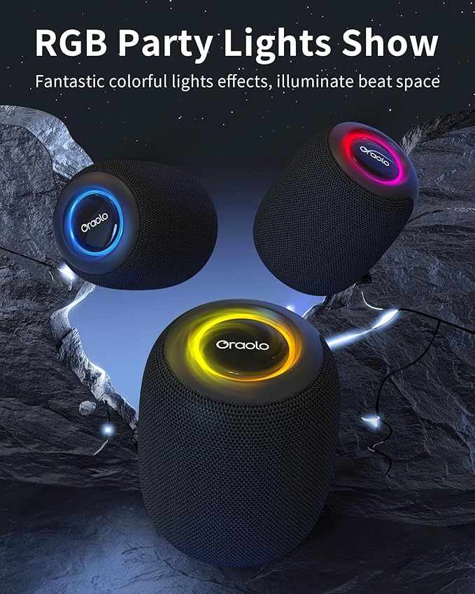 Oraolo Bluetooth Speaker, IPX7 Waterproof Portable Bluetooth Speaker with 15W Immersive Audio, 30H Playtime, LED Light, Bluetooth 5.3, Support TWS, Wireless Speakers for Outdoor Camping Home