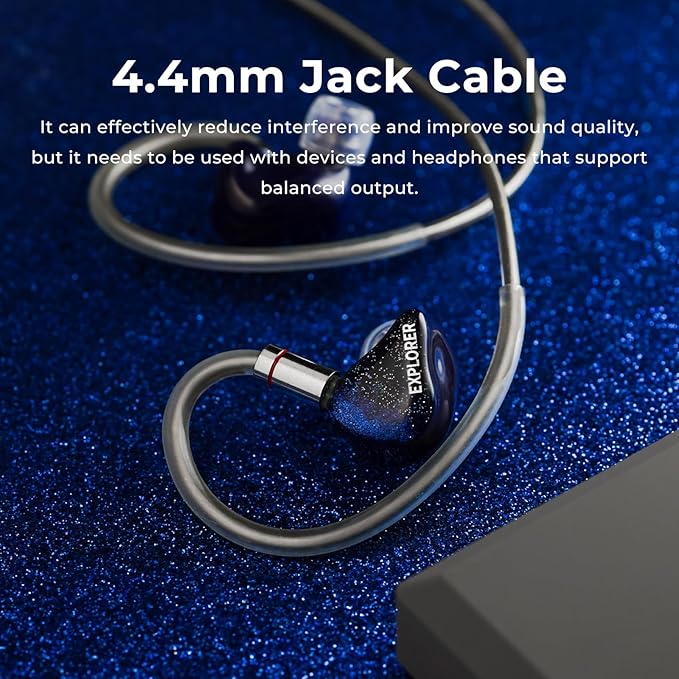 HiFiGo AFUL Explorer Hybrid in-Ear Monitors, 1DD+2BA IEM Earphone with 1 Dynamic Driver + 2 Balanced Armatures for Deep Bass and Wide Frequency Response Range (4.4mm)