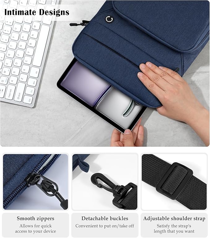 Dadanism 13 Inch Protective Tablet Sleeve Bag with Shoulder Strap for iPad Pro 13" M5/M4 2025/2024, iPad Air 13" M4/M3 2026/2025, iPad Pro 12.9", Galaxy Tab S10+ Plus/S9 FE+/S9+ Plus 12.4", Dusty Blue