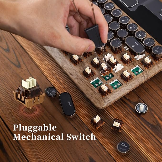 7KEYS Retro Typewriter Mechanical Gaming Keyboard, Vintage Style Computer Keyboard with Wireless Bluetooth5.0/Wired/2.4G, True RGB Backlight, Compatible with PC/Laptop/Tablet/Phone (Linear Switch)