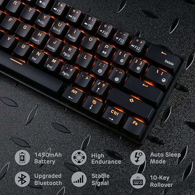 RK ROYAL KLUDGE RK61 Wireless 60% Triple Mode BT5.0/2.4G/USB-C Mechanical Keyboard, 61 Keys Wireless Mechanical Keyboard, Compact Gaming Keyboard w/Software (Hot Swappable Brown Switch, Black)