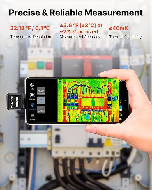 VEVOR 2025 Upgraded Thermal Imaging Camera for Android, 512 x 384 TISR Super Resolution, 25HZ Refresh Rate Infrared Thermal Imager for Smartphone Tablet, 256 x 192 IR Resolution,15 Color Palettes