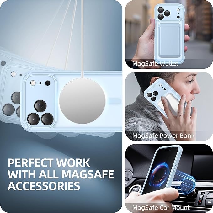 BERFY for iPhone 17 Pro Max Case, Compatible with MagSafe, Built-in Privacy Screen Protector, Camera Protection, Shockproof Full Body Phone Case 6.9", Translucent Sky Blue