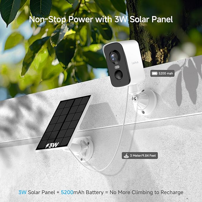 Arenti Solar Camera Outdoor Wireless, 3MP 2K with 340° Pan, PIR Detection, Color Night Vision, 2-Way Audio, Battery with Solar Powered Wireless Cameras for Home Security Outdoor, Works with Alexa