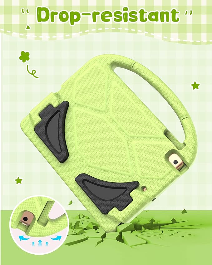 Kids Case for iPad 5th/6th Generation (9.7-inch, 2017/2018), iPad Air 2/Pro 9.7 Case with Screen Protector, Durable Shockproof Lightweight Cover with Handle/Stand for Kids, Light Green