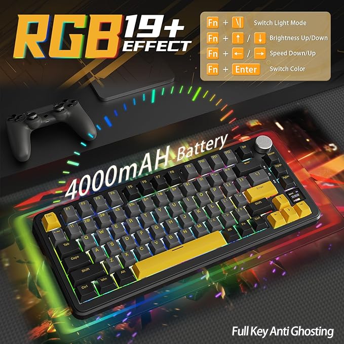 Yindiao X85PRO Wireless Mechanical Keyboard with TFT Screen Display&Knob, TKL 82 Keys BT/2.4GHz/USB-C Wired Hot Swappable Custom Keyboard,Gasket Structure,NKRO RGB Backlit Gaming Keyboard for PC