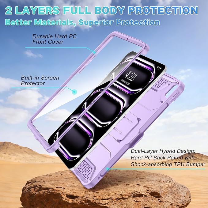 Soke Case for iPad Pro 11 Inch (M5) 2025/ (M4) 2024, with Built-in Screen Protector & Kickstand, Rugged Full Body Heavy Duty Protective Cover with Pencil Holder - Violet