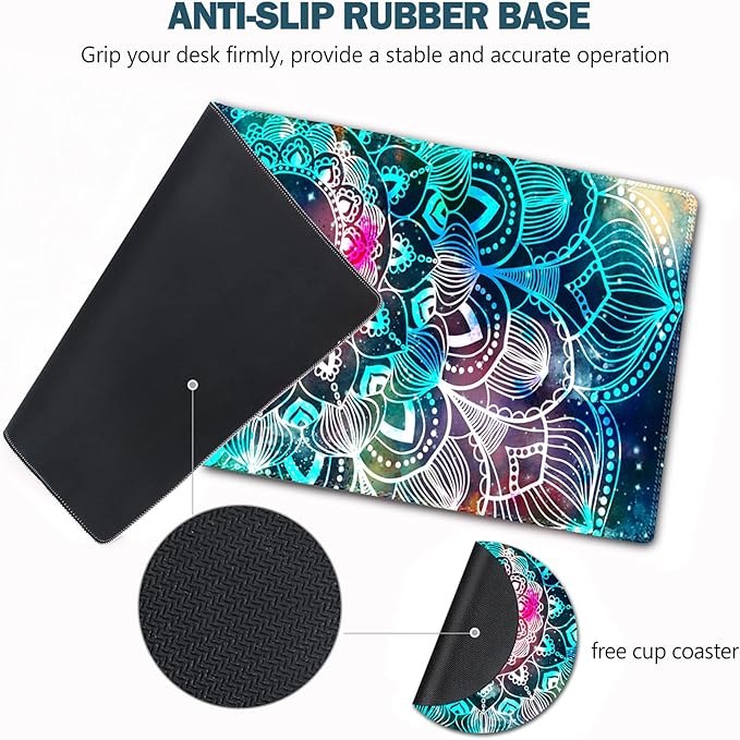AIMSA Large Gaming Mouse Pad, XXL Keyboard Mouse Mat Extended Desk Pad with Stitched Edges, Durable Non-Slip Base Mousepad for Home Office, 35x15.7inch, Mandala
