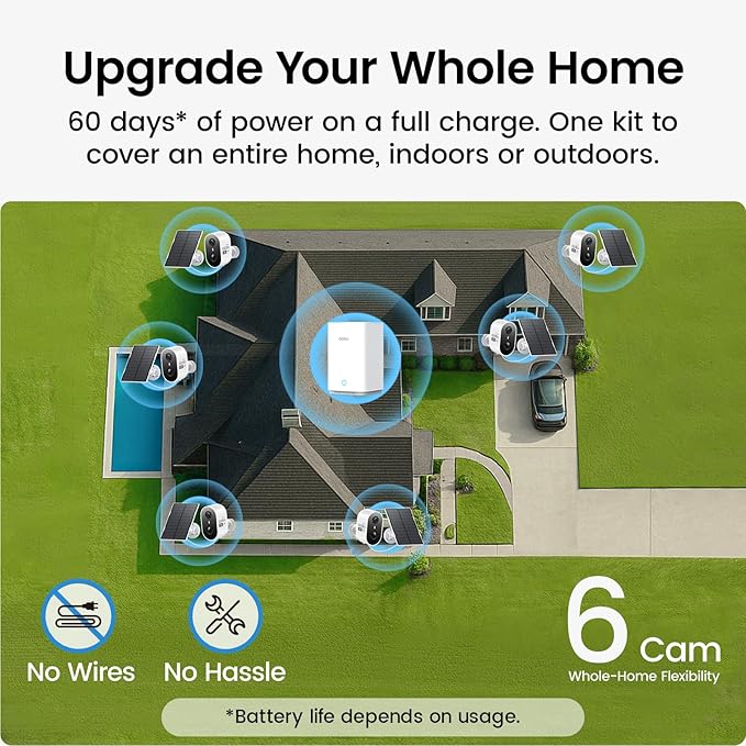 aosu Solar Security Cameras Wireless Outdoor Home System, True 2K HD, Cross-Camera Tracking, PIR + AI Human Detection, Color Night Vision, Local Storage, No Subscription Required, 6-Cam-Kit