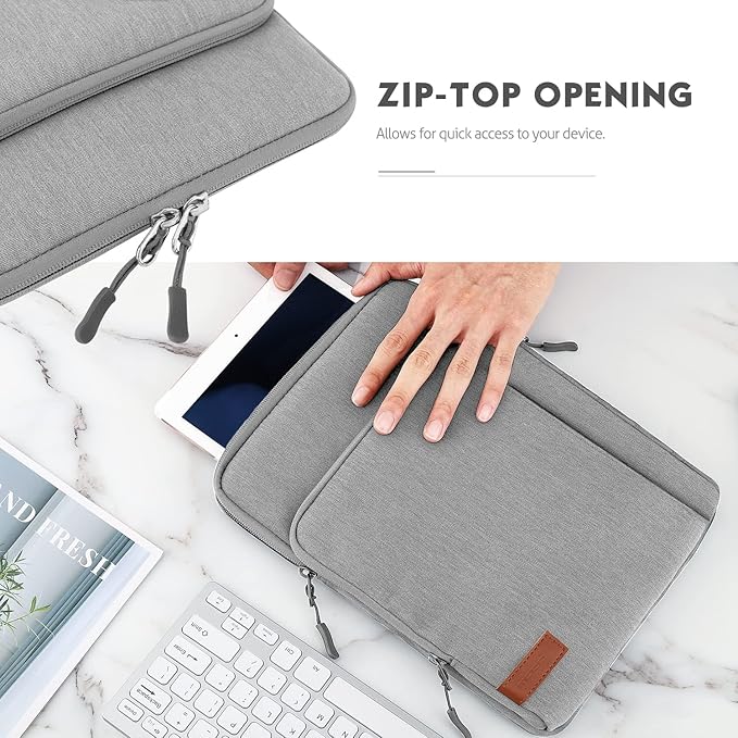 MoKo 9-11 Inch Tablet Sleeve Bag Carrying Case with Storage Pockets Fits New 11-inch iPad Air M4 2026/iPad Pro M5, iPad Pro/A16 11, iPad Air 5/4th 10.9, iPad 9/8th 10.2, Tab S8/S9 11, Light Gray