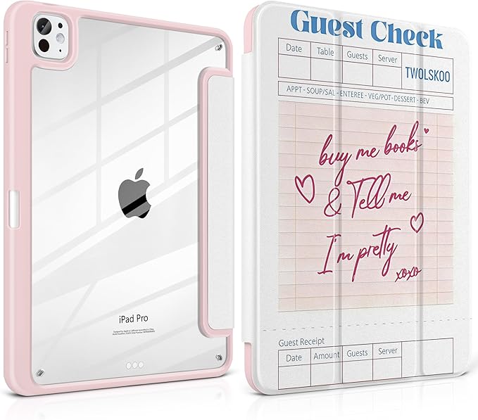 TWOLSKOO Case for iPad Pro 11-inch (M5 2025 / M4 2024), Clear Acrylic Back with TPU Bumper, Pencil Holder, Trifold Stand, Auto Sleep/Wake, Guest Check