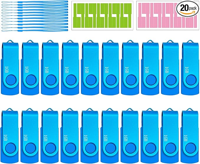 1GB USB Flash Drive 20 Pack Nicepicten Zip Drive USB 2.0 Thumb Drive Memory Stick USB Jump Flash Drive Bulk - 1GB Blue