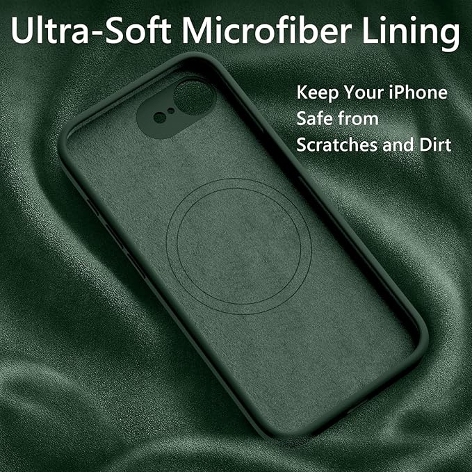 FireNova Magnetic for iPhone 17e Case/iPhone 16e Case, Compatible with MagSafe, [Silicone Camera Protection] Microfiber Lining Phone Case, 6.1", Alpine Green