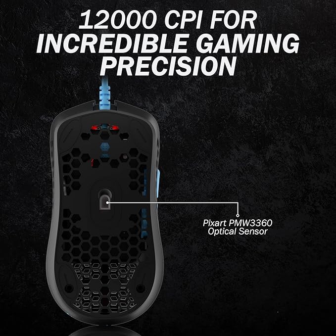 HK GAMING Mira S Ultra Lightweight Honeycomb Shell Wired RGB Gaming Mouse - Up to 12 000 cpi | 6 Buttons - 61g Only (Mira-S, Blue Phantom)