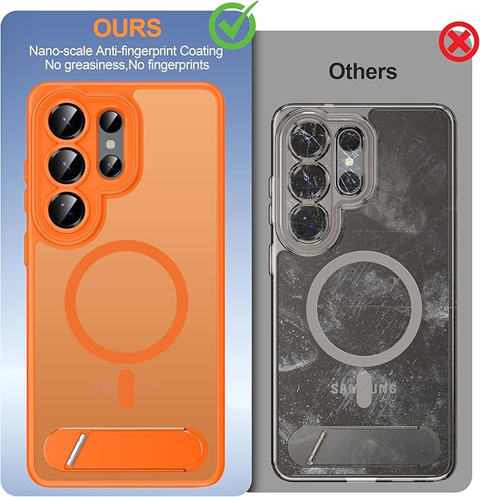Magnetic for Samsung Galaxy S26 Ultra Case, [Compatible with MagSafe][Full Camera Protection][Built-in Invisible Kickstand] Translucent Matte Phone Case for S26 Ultra 6.9" - Orange