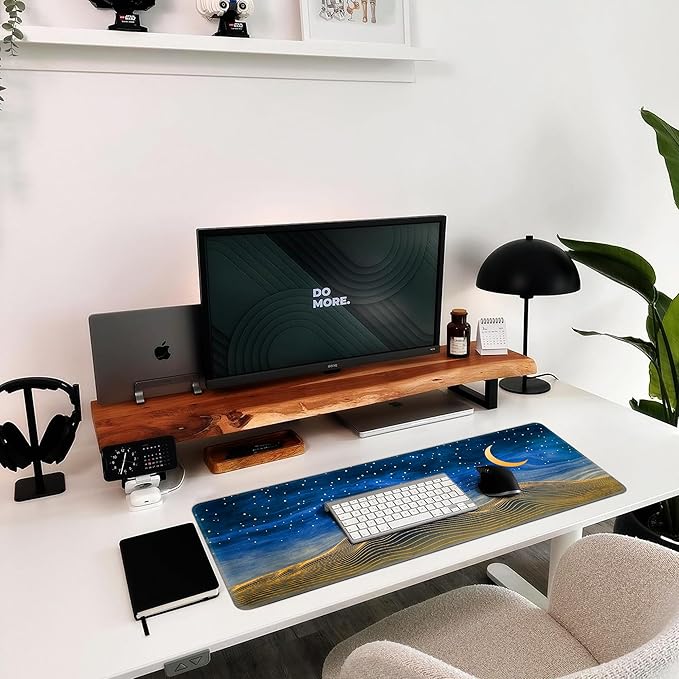 Hopipad Large Gaming Mouse Pad for Desk, Desk Mat with Seamed Edges, Waterproof Desk Pad, Non-Slip Rubber Base, 31.5x11.8 Inch Keyboard Pad Computer Mat, Big XL Moon Mountain Line Mousepad