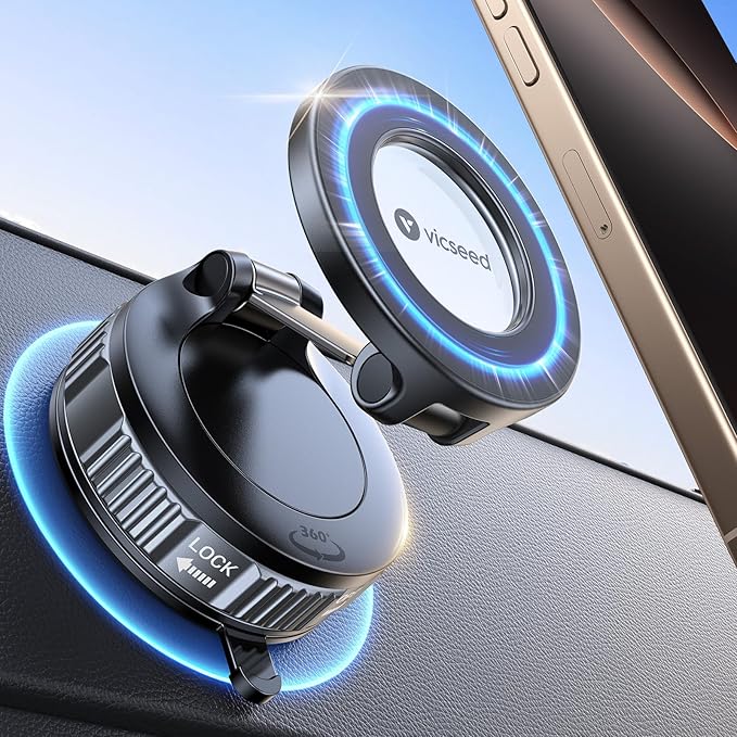VICSEED 2026 Upgraded Car Phone Holder for Magsafe Car Mount [85 LBS Strongest Suction] Vacuum Magnetic Phone Holders for Your Car 360° Adjustable Car Phone Mount for iPhone 17 Pro Max 16 15 14 13 12
