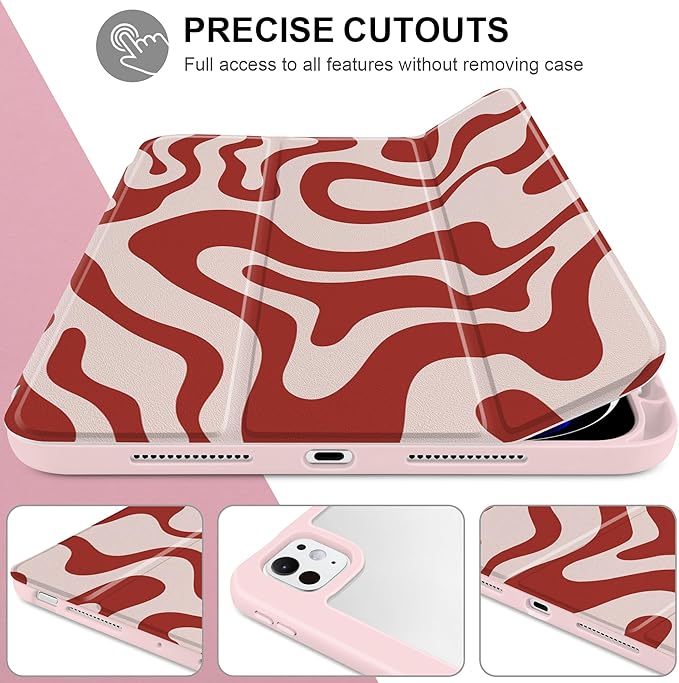 TWOLSKOO Case for iPad Pro 11-inch (M5 2025 / M4 2024), Clear Acrylic Back with TPU Bumper, Pencil Holder, Trifold Stand, Auto Sleep/Wake, Red Waves