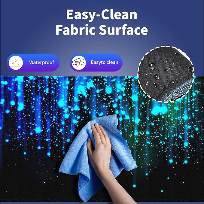 Extra Large Gaming Mouse Pad (31.5" x 11.8") with Durable Stitched Edges – Ethereal Blue Sparkling Light Rain, Anti-Slip Rubber Base & Smooth Fabric Surface Extended XXL Desk Mat