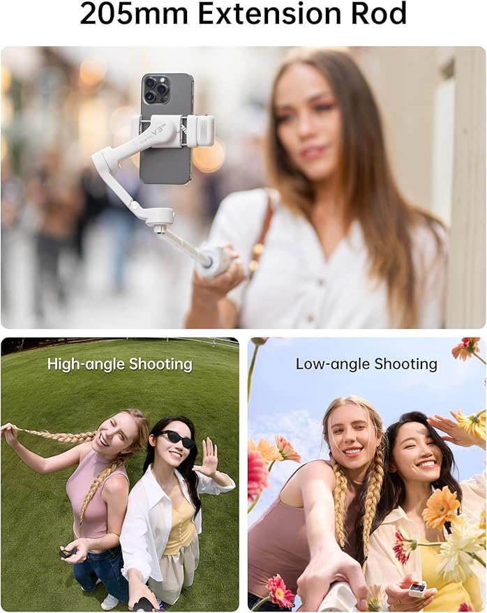 Hohem iSteady V3 Ultra Gimbal Stabilizer for Smartphone, AI Tracking Phone Gimbal, 1.22" Touchscreen Detachable Remote Control, Built-in Extension Rod & Tripod, 360° Infinite Pan, Vlog Filming, White