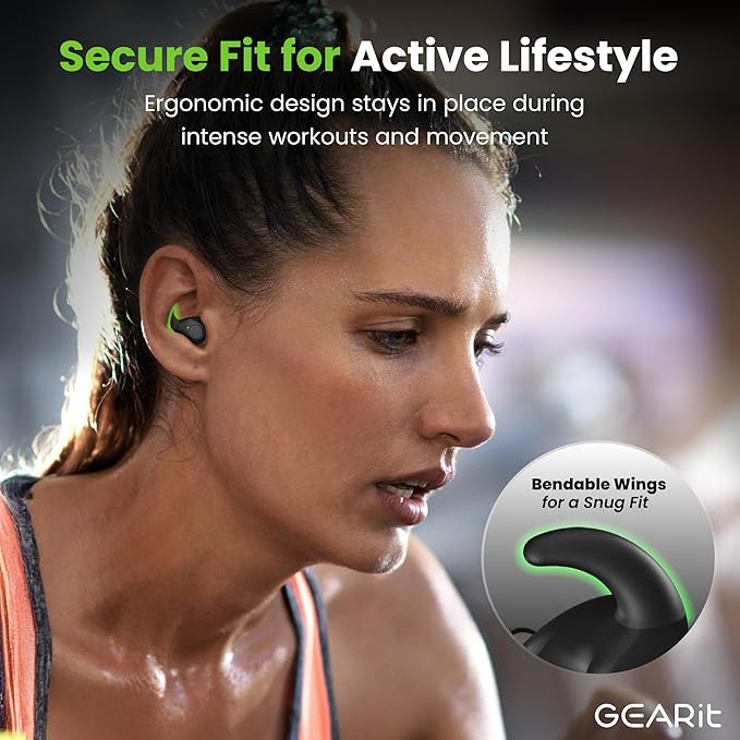 GEARit True Wireless Earbuds Compatible with iPhone & Android - 20H Playtime - HD Sound Clarity - IPX5 Water-Resistant & Sweatproof - Secure All-Day Fit Workout Ear Buds - Wireless Bluetooth Earbuds