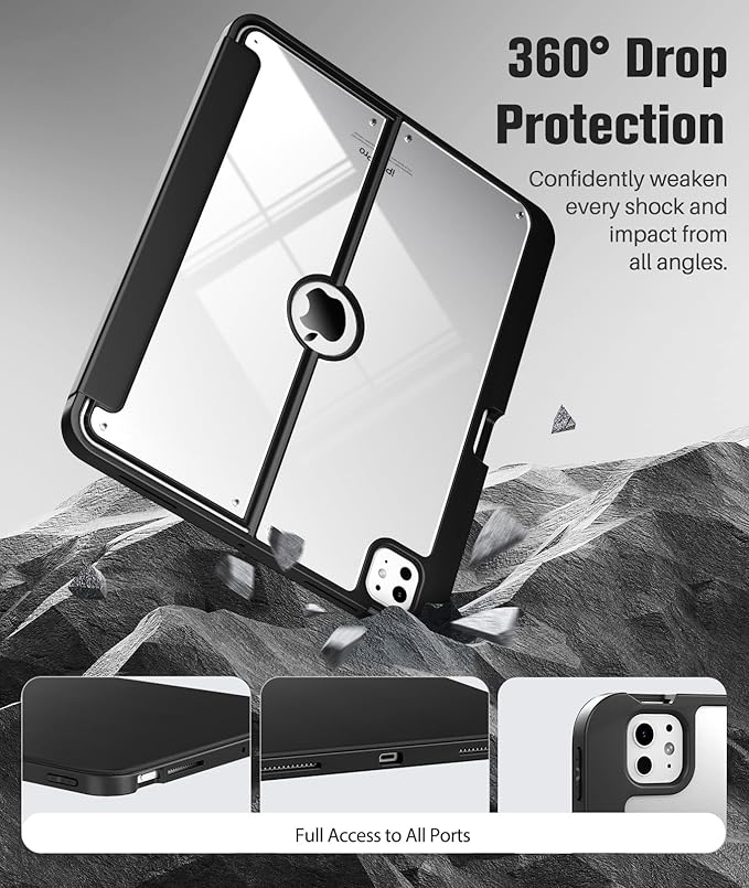 MoKo for iPad Pro 13 Inch Case (M5/M4) 2025/2024 with Pencil Holder, [Built-in Screen Protector], iPad Pro 13 M5/M4 Case with Clear Back & Magnetic Multi Angle Stand Cover, Black