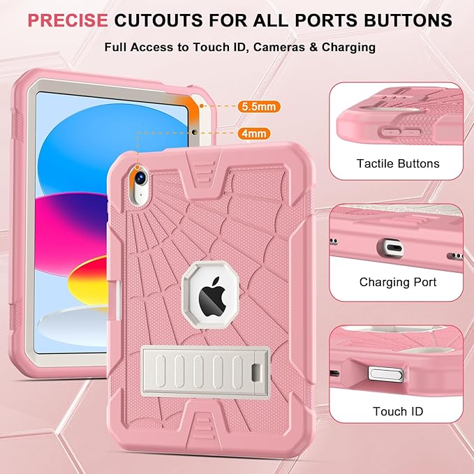 SIBEITU iPad 11th A16 2025/ 10th Generation Case for Kids Girls, Shockproof Rugged iPad 10th 10.9 Inch Case 2022 with Kickstand & Pencil Holder, 3-Layer Protective Cute 10 Gen Cover for Women, Pink