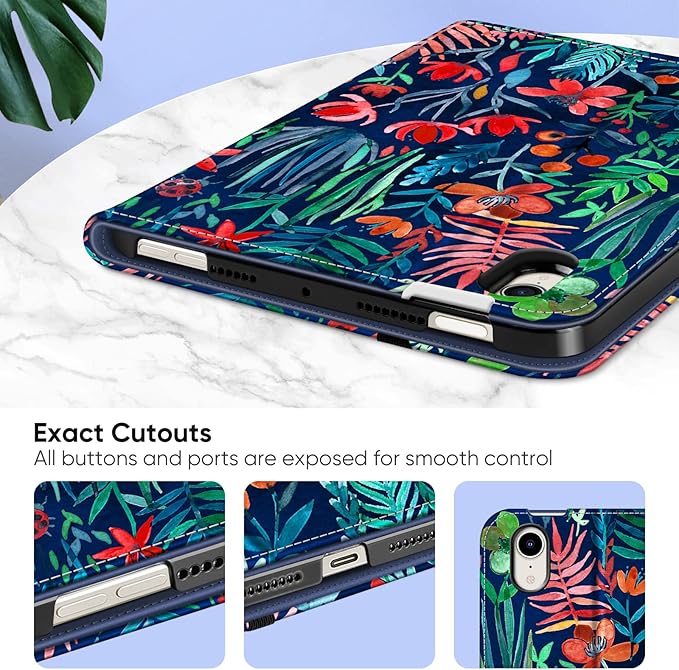 Fintie Folio Case for iPad Mini 7 (A17 Pro, 7th Generation) 2024 / iPad Mini 6 (6th Gen) 8.3 Inch, Multi-Angle Smart Stand Cover with Pencil Holder & Pocket, Auto Sleep/Wake, Jungle Night