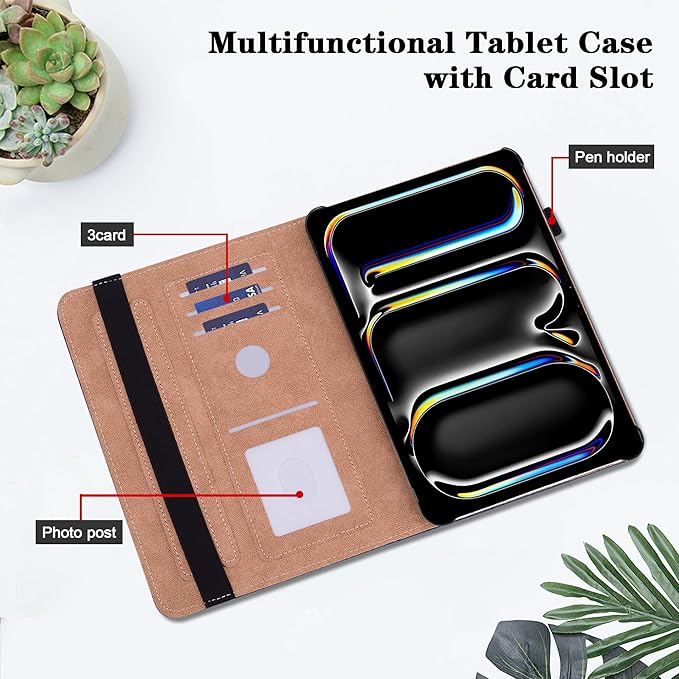 Case for iPad Pro 13 inch (M5/M4) 2025/2024, Premium Leather Folio Stand Protectors Cover with Auto Wake/Sleep, Pencil Holder, Hand Strap and Card Slots - Mandala