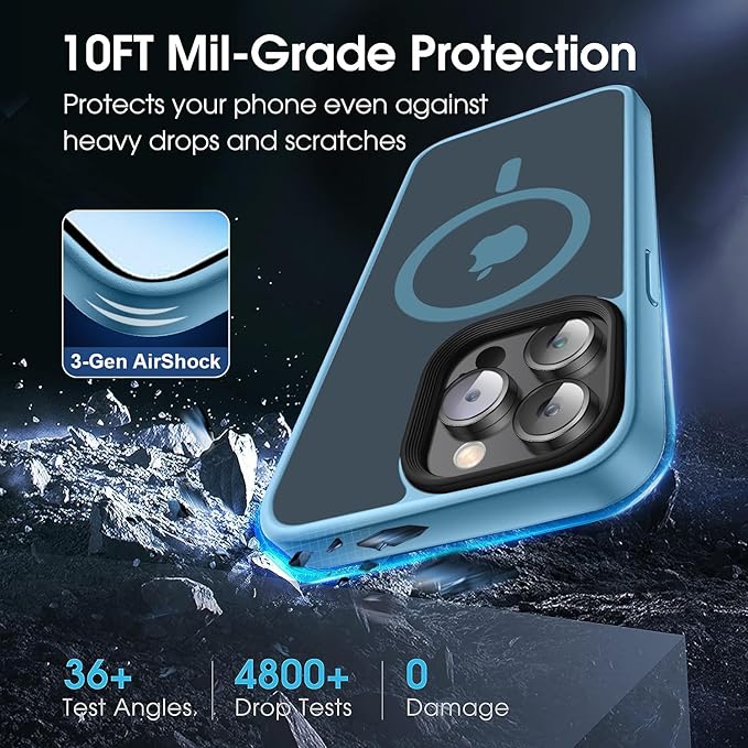 Magnetic Case for iPhone 14 Pro Max Case [10FT-Grade Drop Tested & Compatible with MagSafe] Translucent Anti-Fingerprint Anti Shockproof Protective Shell 6.7 Inch, Light Blue