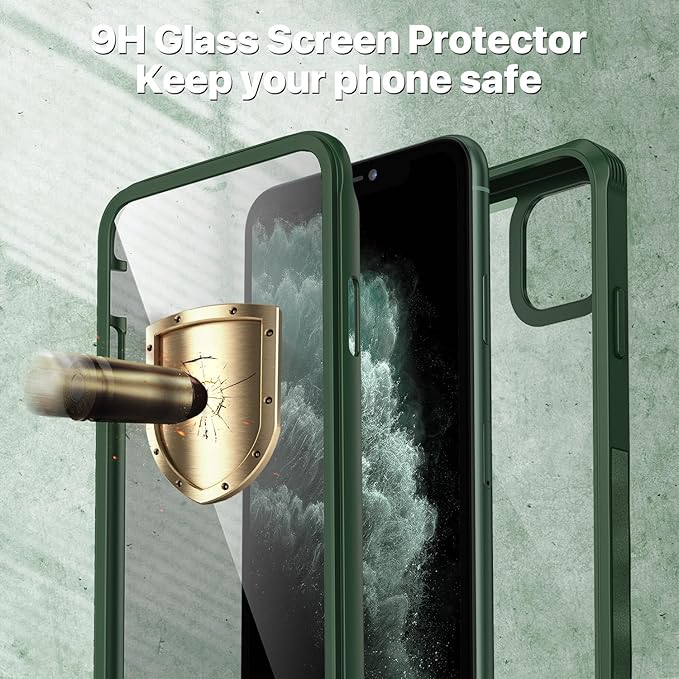CENHUFO Privacy for iPhone 11 Pro Case, Full Body Phone Case with Built-in 9H Tempered Glass Privacy Screen Protector and Camera Lens Protector, Anti Peep Spy Shockproof Bumper Clear Cover - Green