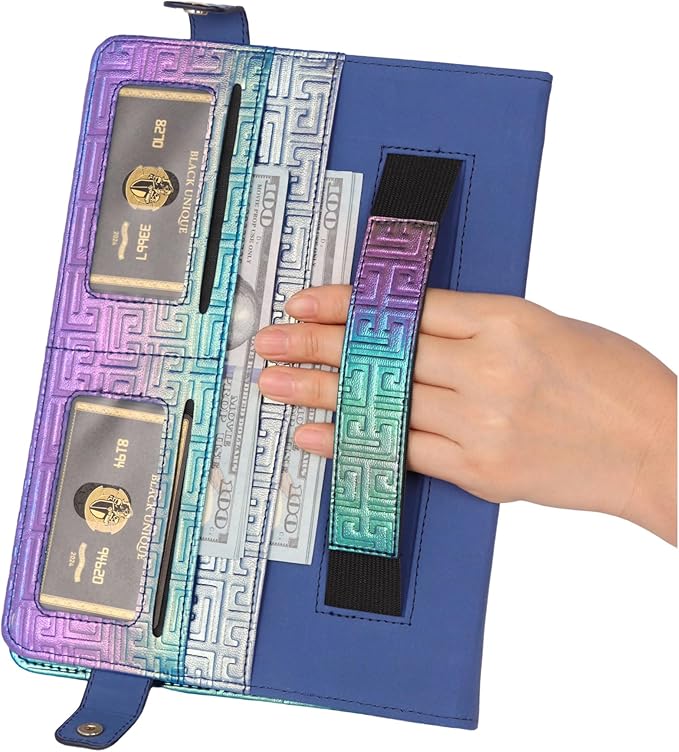 Shiny Case for iPad Pro 13-inch M4 M5 Handbag Case, Techcircle Iridescent PU Leather Folio Stand Envelope Wallet Cover with Hand/Shoulder Strap+Pencil Holder+Card Slots, Shiny Indigo