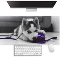 Large Gaming Mouse Pad (31.5" x 15.8") - Siberian Husky Pup Playing with Purple Ball Cute Puppy, Extra XXL Extended Office Accessories, Premium Stitched Anti-Slip Desk Mat