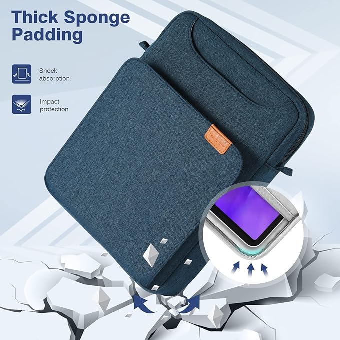 MoKo 9-11 Tablet Shoulder Sleeve Bag, Fits 11inch iPad Air M4 2026/Pro M5, iPad A16, i-Pad 10/9/8th 10.9/10.2, Surface Go 3/2 10.5, Tab S8/S9 11, Polyester Bag with Concealed Hand Strap, Indigo