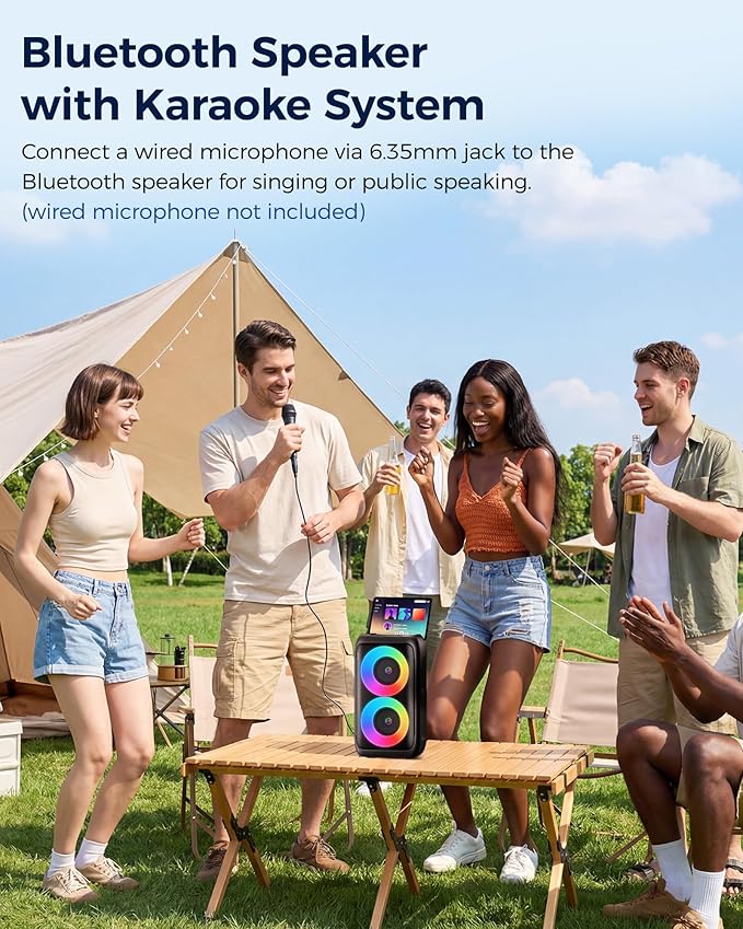Bluetooth Speaker，Portable Party Speaker with Colorful Lights，Wireless Speaker with HD Loud,Home Theater Systems Support TWS/AUX/USB/TF Card Ideal for Party,Home,Outdoor Camping