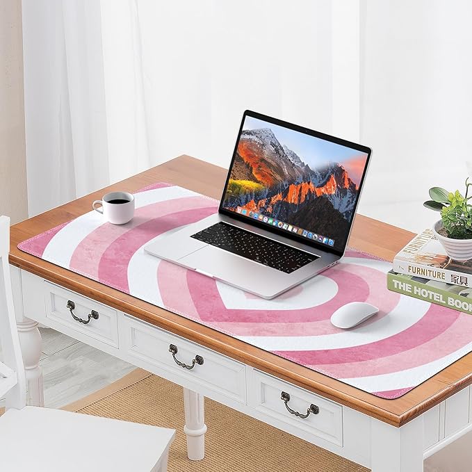 iLeadon Pink Desk Mat, XL Gaming Mouse Pad, Cute Heart Design - Perfect for Work, Gaming, Home. Rubber Base, Stitched Edges