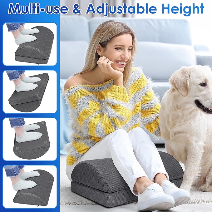 CushZone Foot Rest for Under Desk at Work Adjustable Foam for Office and Home, Office Desk Accessories，Comfortable Footrest with 2 Adjustable Heights，Back & Hip Pain Relief (Gray-16.9 in)