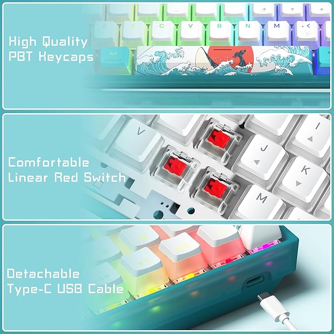 Womier 60% Percent Keyboard,WK61 V2 Mechanical RGB Wired Gaming Keyboard,Hot-Swappable Creamy Key Board with PBT Keycaps,Linear Red Switch for Windows/MAC (Blue)