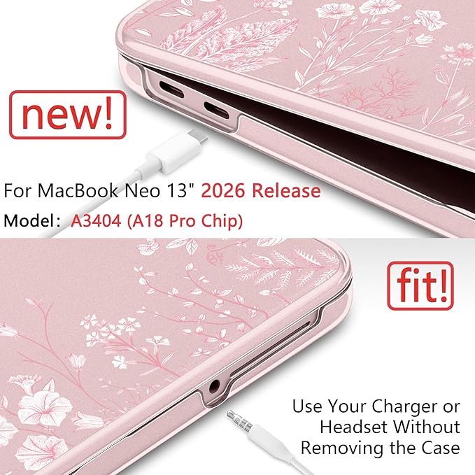 DONGKE for MacBook Neo 13 inch Case 2026 (Model A3404), Artistic Flower Pattern Ultra Slim Frosted Matte Hard Shell, Anti-Scratch & Fingerprint Resistant Cover - Blush Wild Flowers
