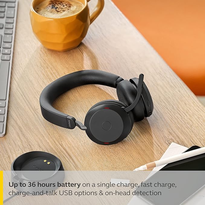 Jabra Evolve2 75 PC Wireless Headset with 8-Microphone Technology - Dual Foam Stereo Headphones with Advanced Active Noise Cancelling, USB-C Bluetooth Adapter and MS Teams-Compatibility - Black