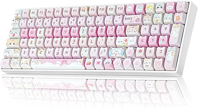 ZORNHER ZH100 Wireless Cat Mechanical Keyboard,98% Pink Cute Creamy Keyboard with Number Pad,Full Size Girly Kitty Gaming Keyboard,Meow Meow Squad Keycaps,Creamy Souding Linear Switches