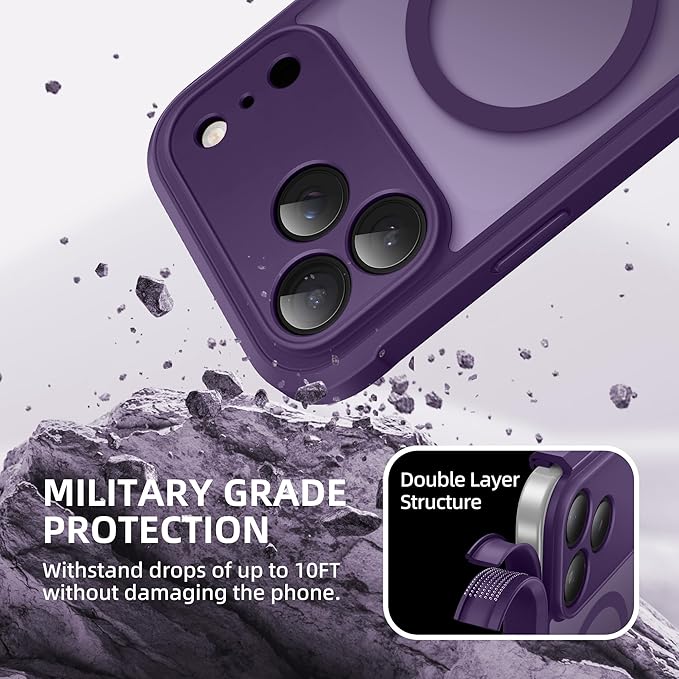 BERFY for iPhone 17 Pro Case, Compatible with MagSafe, Built-in Privacy Screen Protector, Camera Protection, Shockproof Full Body Phone Case 6.3", Translucent Deep Purple