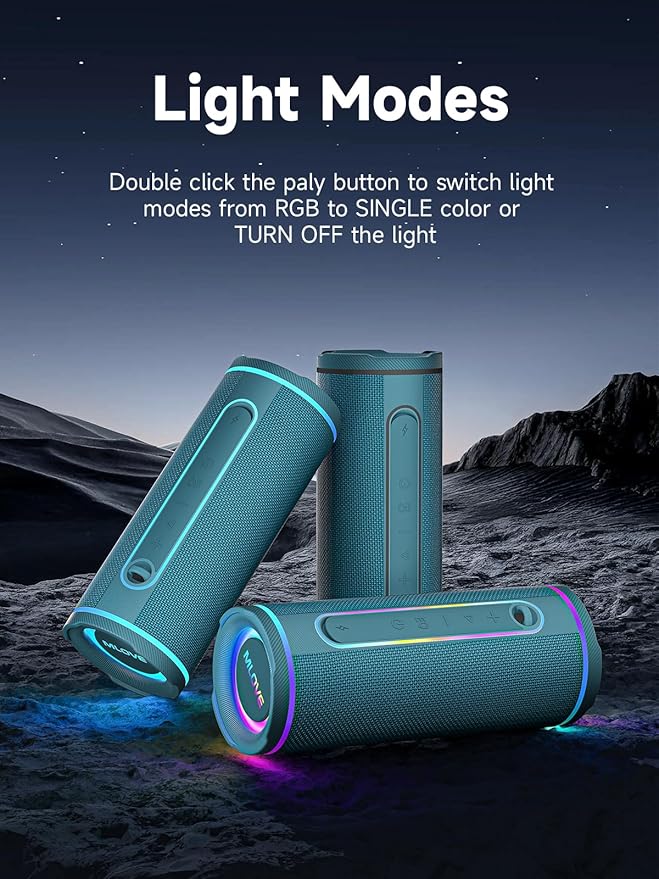 MLOVE E80 Speakers Bluetooth Wireless, Portable Bluetooth Speaker with Aux Input, Micro SD Card Slot, Bass Boost, Dual Pairing, Lights, IPX7 Waterproof, BT5.4 for Outdoor, Travel, Car, TV, 30W, Blue