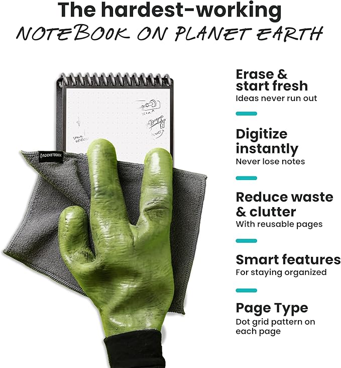 Rocketbook Mini Reusable Smart Notepad, Pocket Size On-The-Go Notebook, 3.5x5.5, Teal (Pack of 1)