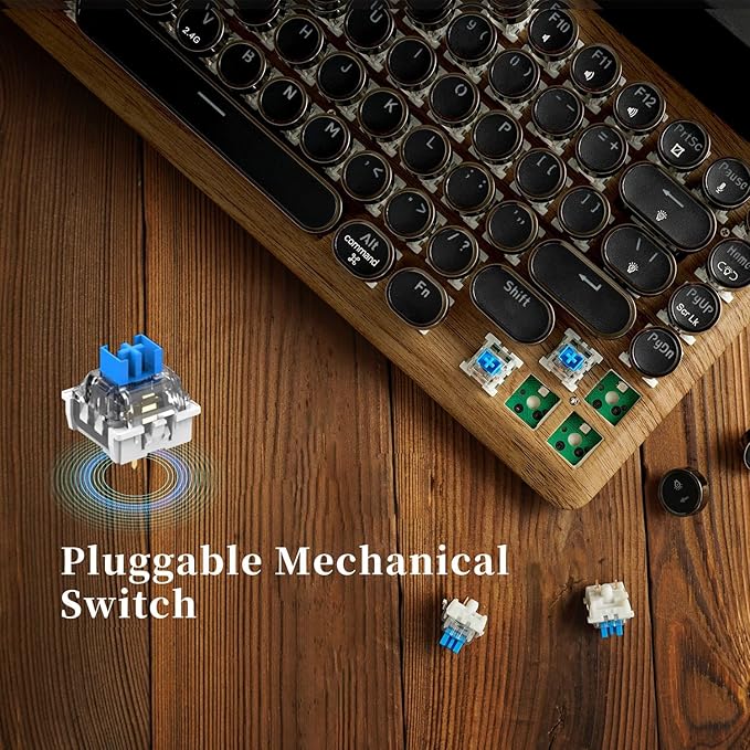 7KEYS Retro Typewriter Mechanical Gaming Keyboard, Vintage Style Computer Keyboard with Wireless Bluetooth5.0/Wired/2.4G, True RGB Backlight, Compatible with PC/Laptop/Tablet/Phone