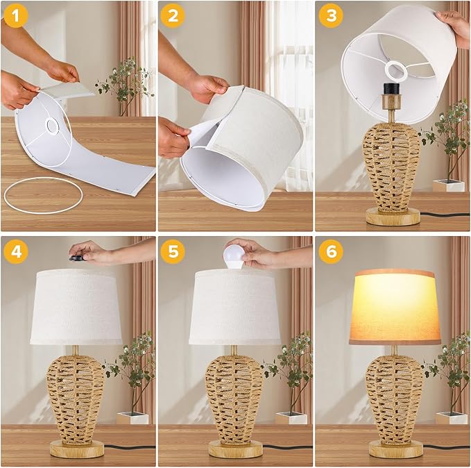 Boho Table Lamp,Touch Control & 3 Way Dimmable,100% Hand Woven Rattan Coastal Farmhouse Bedside Nightstand Lamp for Bedroom, Living Room, Office (2700K Bulb Included)