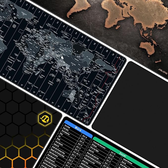 JIALONG Large Gaming Mouse Pad Extended Desk Mat XXL Mousepad with Non-Slip Keyboard Pad for Office Laptop, Computer and PC - 35.4 x 15.7 inches World Map