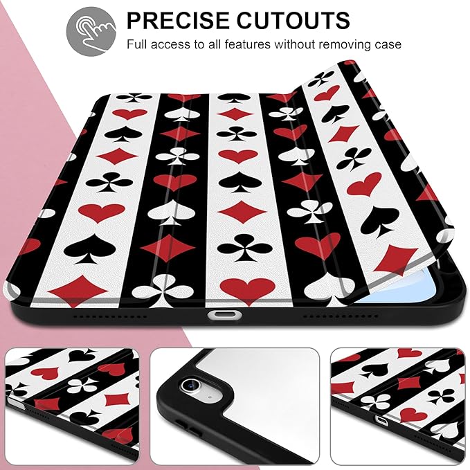 Case for iPad Air 13 inch 2026 M4 2025 M3 2024 M2 Release Slim Shockproof Cute Printed Cover with Clear Back TPU Edge Pencil Holder Trifold Stand Auto Wake Sleep, Suit of Playing Card