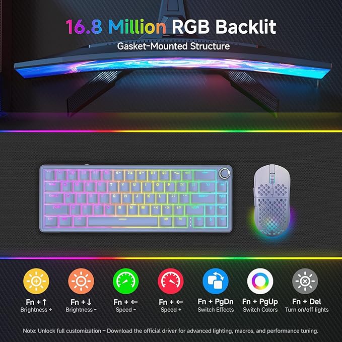 TMKB T68E 60% Wired Gaming Mechanical Keyboard, RGB Backlit Hot-Swappable Gasket Mount, Creamy Keyboard with Pre-Lubed Blueberry Switch, White
